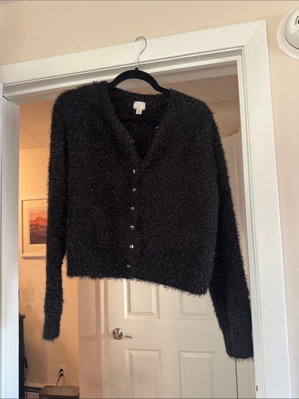 a new day Black Fuzzy V-Neck Button Cardigan